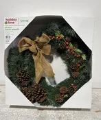 20" Round Holiday Wreath With Burlap Bow