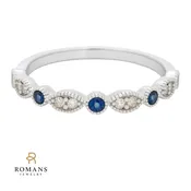 Alternating Blue Sapphire Diamond Band 14K White Gold .13CTW