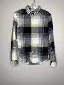 Express Men's Size XS Gray Black Plaid Button-Down Flannel Shirt, EUC