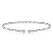 3 Diamond Tip Open Bangle in 14k White, Yellow or Rose Gold