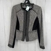 0 mixed media zip-up blazer