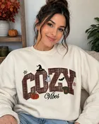 Cozy Fall Embroidered Sweatshirt & Hoodie | Plaid Appliqué