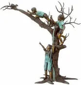 3 Boys Chasing a Squirrel on a Tree Bronze Life-Size Children Sculpture
