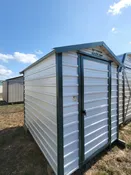 06x08 Steel Storage Shed in White Siding and Green Trim