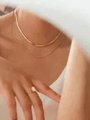18K Gold Non-Tarnish Layered Snake Chain Necklace: Yellow Gold