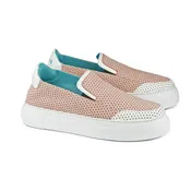 Fifty-12 Annabella Lux Sneaker in White Smooth Leather and Pink Nubuck Leather Perforated