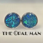 14K White Gold Stud Earrings With Blue Green Australian Opal Doublets – 423-00294