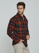 7 Diamonds Generation Plaid Long Sleeve Button Up Shirt- Amber