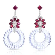 Cicada Rubellite, Diamond & Crystal Drop Earrings