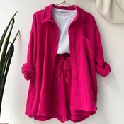 Solid Pleated Two Piece Set For Women 2023 Summer Women’s Two Piece Casual Long Sleeve Short Sets Fashion Button Outfits Suit