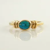 14kt Yellow Gold Blue Turquoise Inlay Ring Size 8