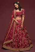 Art Silk Embroidered Lehenga Choli Dress Material In Maroon (ACT3583)