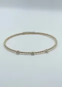 14K Yellow Gold and 3 Stone Diamond Flexi Bangle - 0.21ctw, Beaded Design