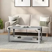 2-stöckiger Couchtisch mit seitlichen Metallstreben und Eckkappen