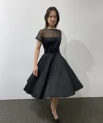 1950s black cocktail party dress / 50s little black dress with sheer top — Dusty Rose Vintage