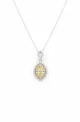 14K Two-Tone Fancy Yellow Marquise Diamond Double Halo Pendant Necklace (1.00 ctw)