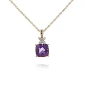 14 Karat Yellow Gold 18" Amethyst and Diamond Pendant Necklace