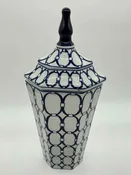 2pc Blue/White Ceramic Urn