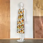 1970s Abstract Floral Print Maxi Dress