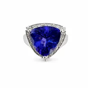 14K White Gold Trillion Tanzanite Ring with Diamond Halo, Approx 5ct Center