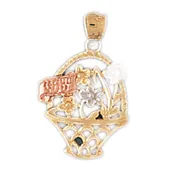 14k Gold Tri Color Basket with Flowers Charm