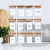 12 Pack Glass Spice Jars with Bamboo Lids & Labels | Kitchen Spice Storage Containers