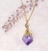 Amethyst Crystal Necklace with Gold-Filled Chain & Electroformed 18kt Gold