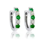 14KW Diamond & Emerald Hoop Earrings