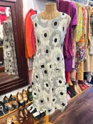 Alquema Black, White & Gray Poly floral crinkle midi tank Dress, Size 1=Small