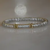 14KY/SS DIAMOND CLOSED BANGLE BRACELET