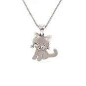 14K White Gold Cat Pendant Necklace with Diamond Eyes