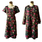 Designer Satin Floral Dress & Jacket XL