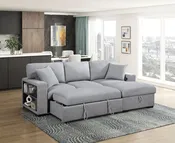 9630GY*22LRC Sectional with Right Chaise, Pull-out Bed, Hidden Storage and Shelves, Charging Ports. By Homelegance