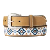 3D Belt Company Men's Aztec Beaded Brown & Blue Western Belt D1000173232