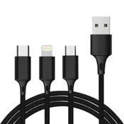 3-n-1 Sync &amp; Charge Cable for iPhone-Micro-Type C; 2.4A – Black