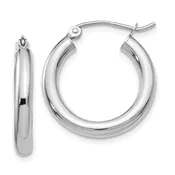 10k White Gold Polished 4mm Tube Hoop Earrings 35mm