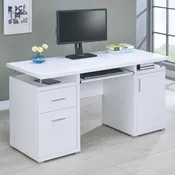 Computer Desk with 2 Drawers and Cabinet in White