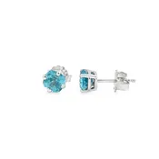 14K White Gold 5mm Cushion Cut Natural Blue Zircon Stud Earrings – 1.60cttw