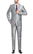 (38R, 50R) Gray Slim Fit Sharkskin Italian Styled 2 Piece Suit