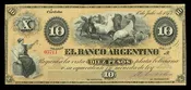 ARGENTINA Cordoba El Banco Argentino 10 pesos 1-7-1873 Pick-S1481r Bauman Plate