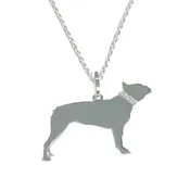 Boston Terrier Glitter Collar Sterling Silver Rhodium Plate Dog Pendant