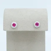 14kt White Gold Ruby and Diamond Stud Earrings