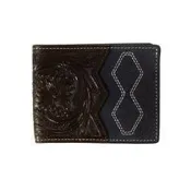 3D Men's Navy Hand Tooled Bifold with Passcase Style Wallet
