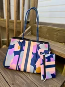 Neoprene Tote Bag - Navy Abstract Print