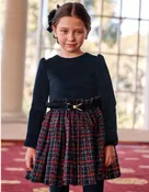 Abel & Lula Girls Plaid And Tulle Combination Holiday Dress
