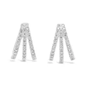 14K White Gold Triple Hoop Diamond Earrings