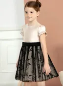 Abel & Lula Girls Beige & Black Flocked Tulle Dress