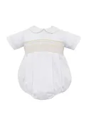 Anavini Boy Bubble White Pique Smocked with Ecru