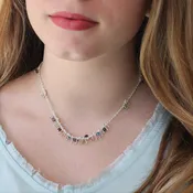 Delicate Feather Bib Necklace in Silver: Multi-Gem