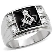 4 CZ Stone Masonic Stainless Steel Ring
